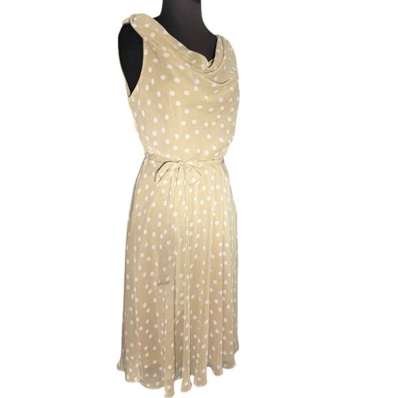 Vtg 90s Ladylike Polka Dot Cowl Neck Feminine Midi Dress 12 Demure Modest Church - Picture 1 of 7